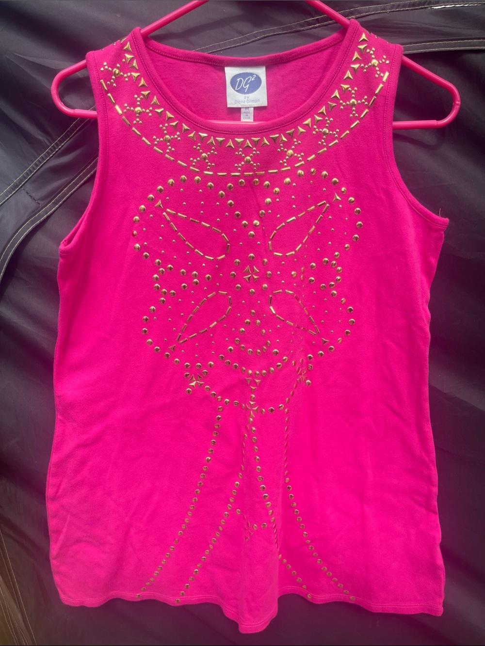 DG2 by Diane Gilman Hot Pink Studded Sleeveless Tank Top